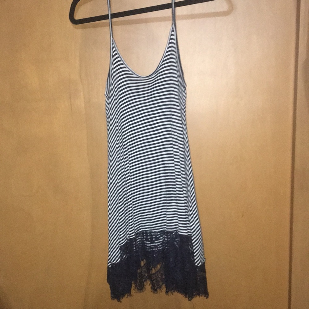 Navy blue and white striped tank top